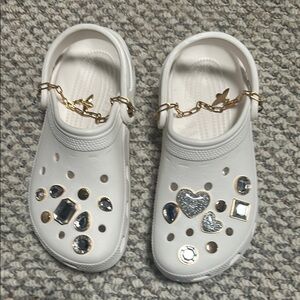 Women’s White and Gold Clogs